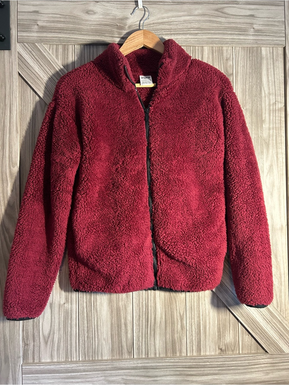 VS PINK Oversized Teddy Sherpa Full Zip Jacket Burgundy XS